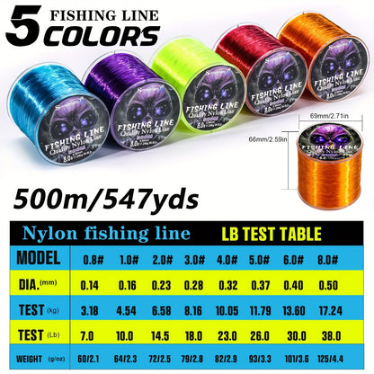 Linha de pesca de nylon ultradurável de 547 jardas/500 m da Sougayilang