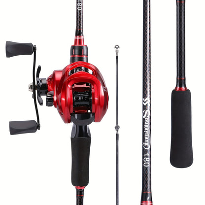 Conjunto de vara e carretilha de pesca Sougayilang Baitcasting - Vara de carbono de 1,8 m/5,9 pés com carretilha ultraleve - Perfeito para viagens, pesca em água salgada e doce
