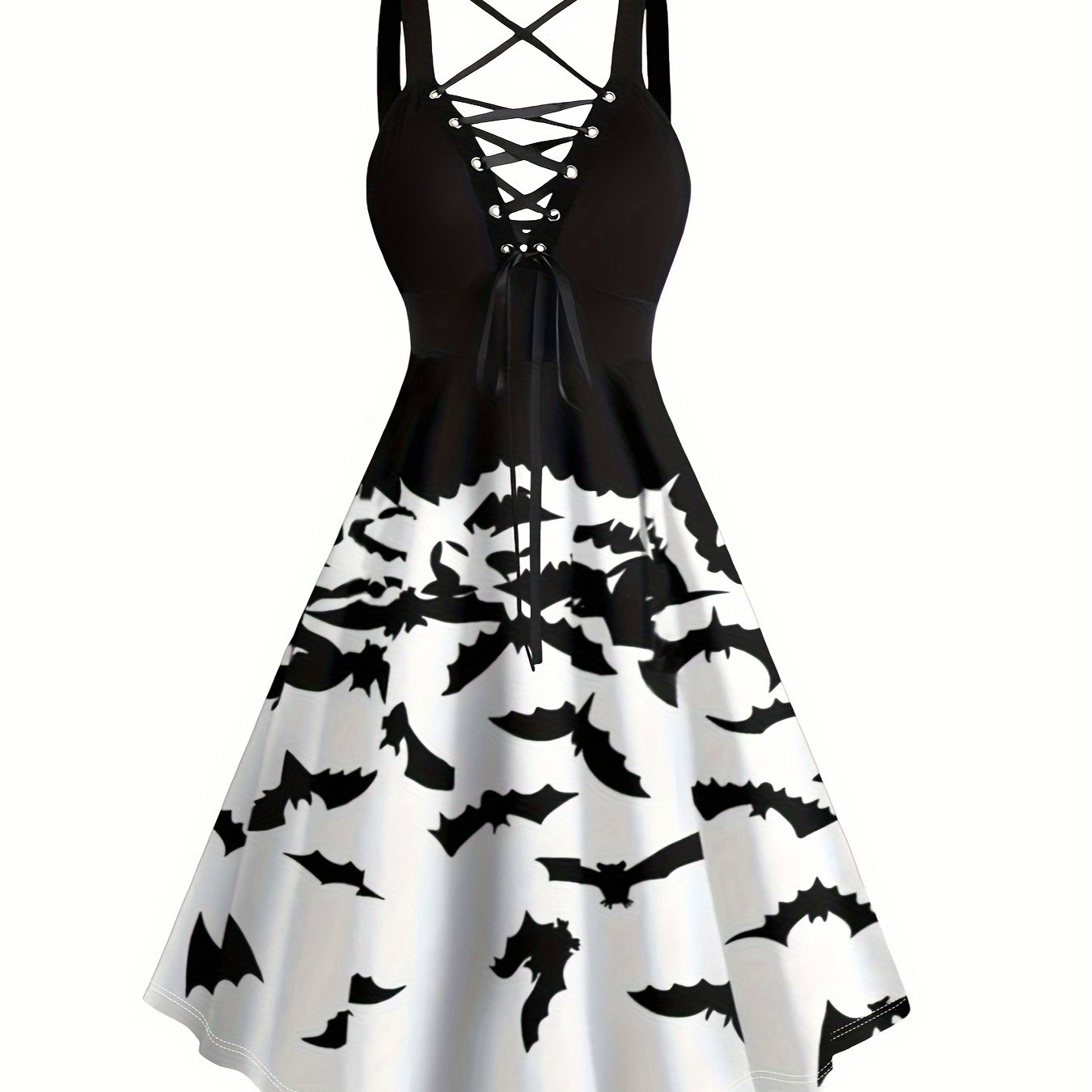 Vestido midi elegante com estampa de abóbora e corte em A.