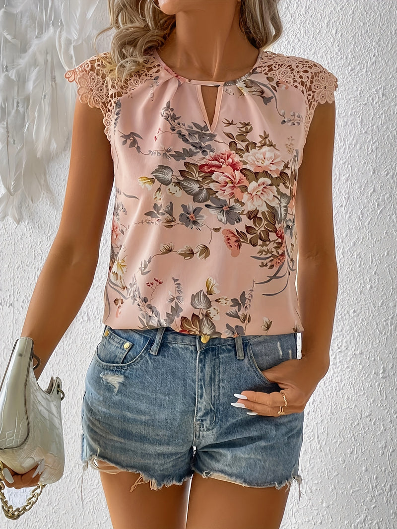 Blusa Elegante com Encaje Floral.