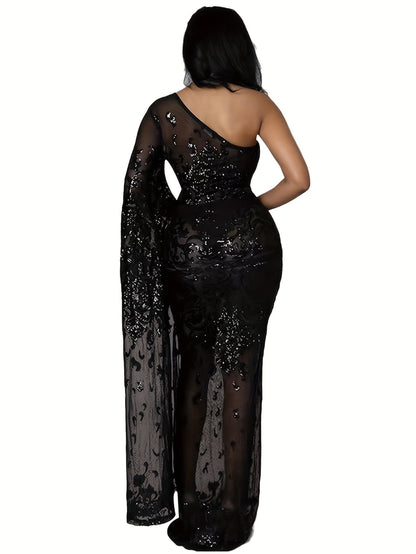 Vestido longo justo com lantejoulas brilhantes PORRCEY para mulheres.