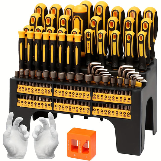 Conjunto de 131 chaves de fenda magnéticas com classificação de plástico.