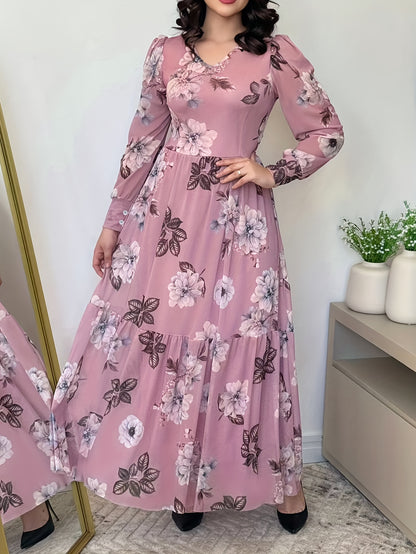 Vestido chique com estampa floral e decote em V para mulheres .