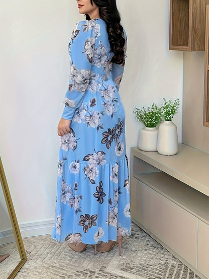 Vestido chique com estampa floral e decote em V para mulheres .