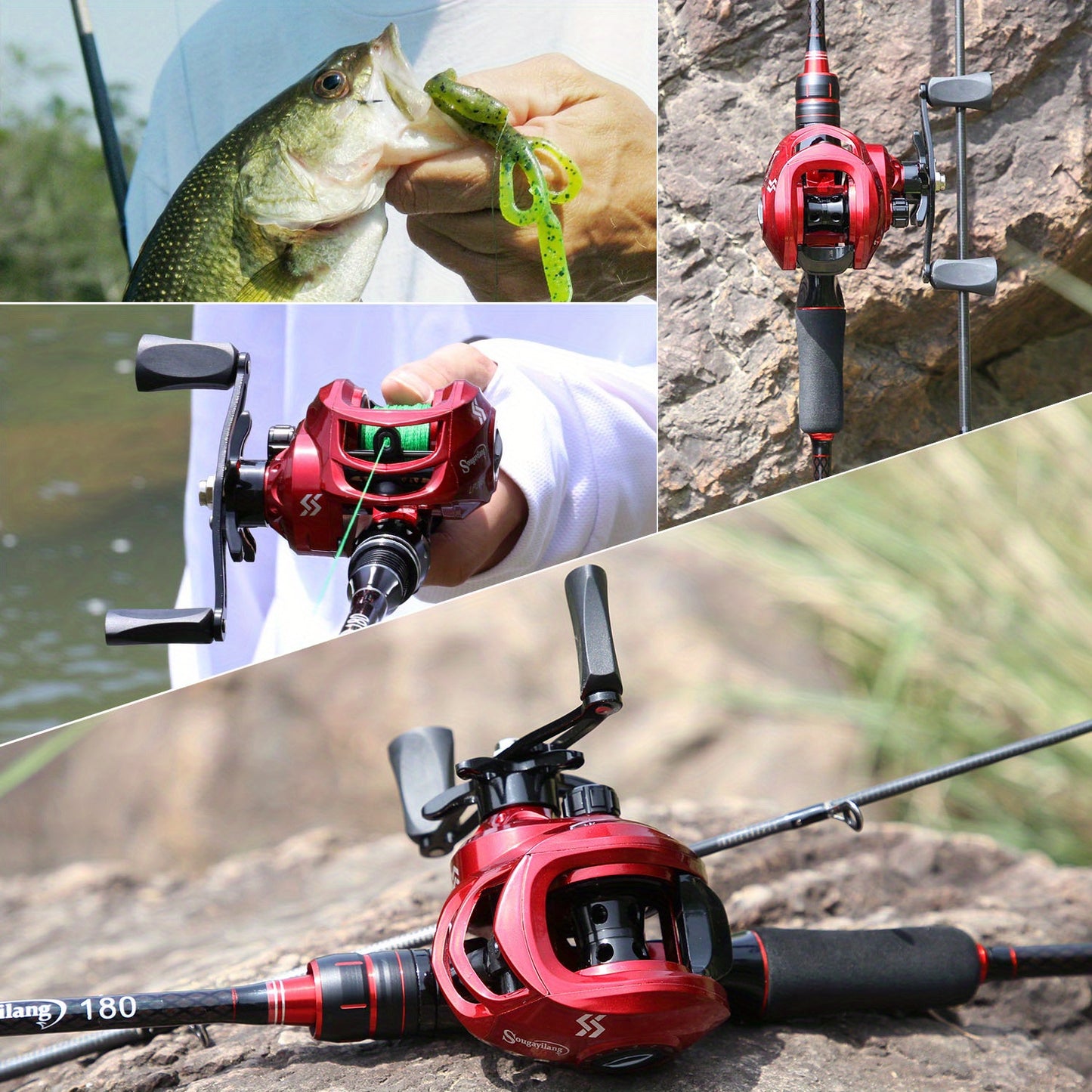 Conjunto de vara e carretilha de pesca Sougayilang Baitcasting - Vara de carbono de 1,8 m/5,9 pés com carretilha ultraleve - Perfeito para viagens, pesca em água salgada e doce