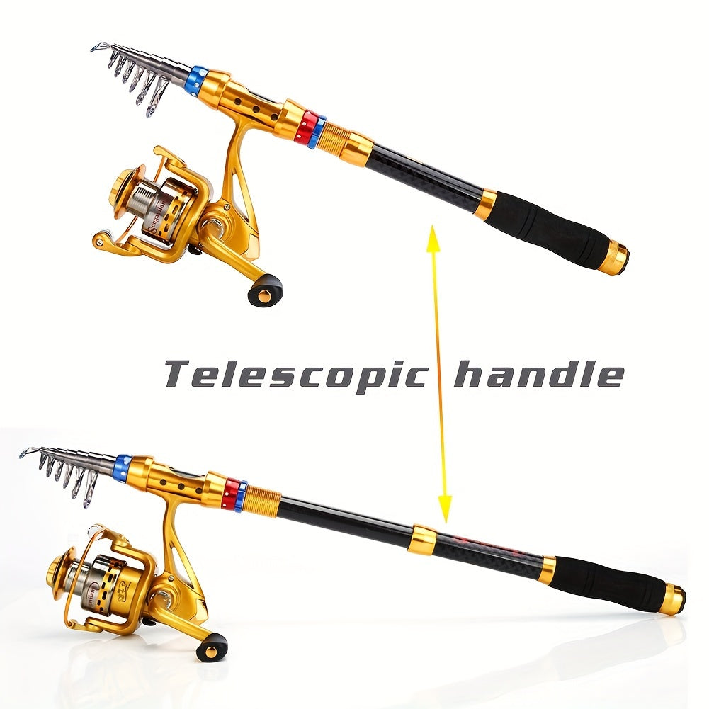 Conjunto de varas de pesca telescópicas de viagem de 1,8-3,6 m - portátil, leve, compatível com água salgada e água doce, combinação de carretel giratório com construção de carbono durável - ideal para viagens, iniciantes e experientes
