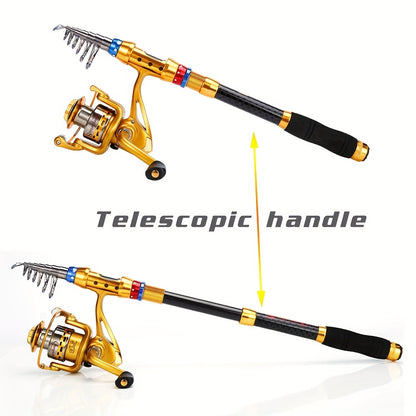Conjunto de varas de pesca telescópicas de viagem de 1,8-3,6 m - portátil, leve, compatível com água salgada e água doce, combinação de carretel giratório com construção de carbono durável - ideal para viagens, iniciantes e experientes
