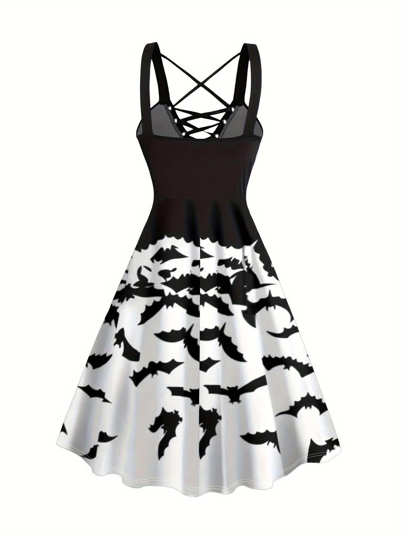 Vestido midi elegante com estampa de abóbora e corte em A.