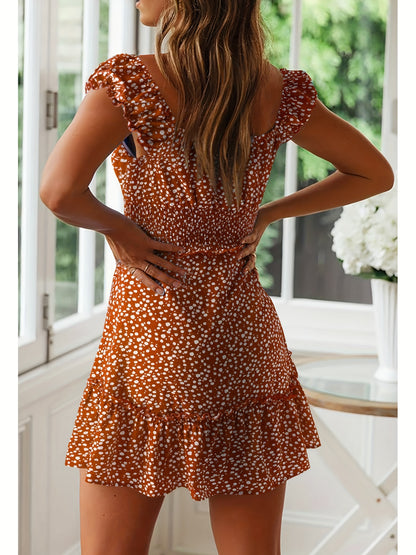 Vestido- Babados, Floral, Amarração Frontal, Curto para Uso Casual Sucesso.