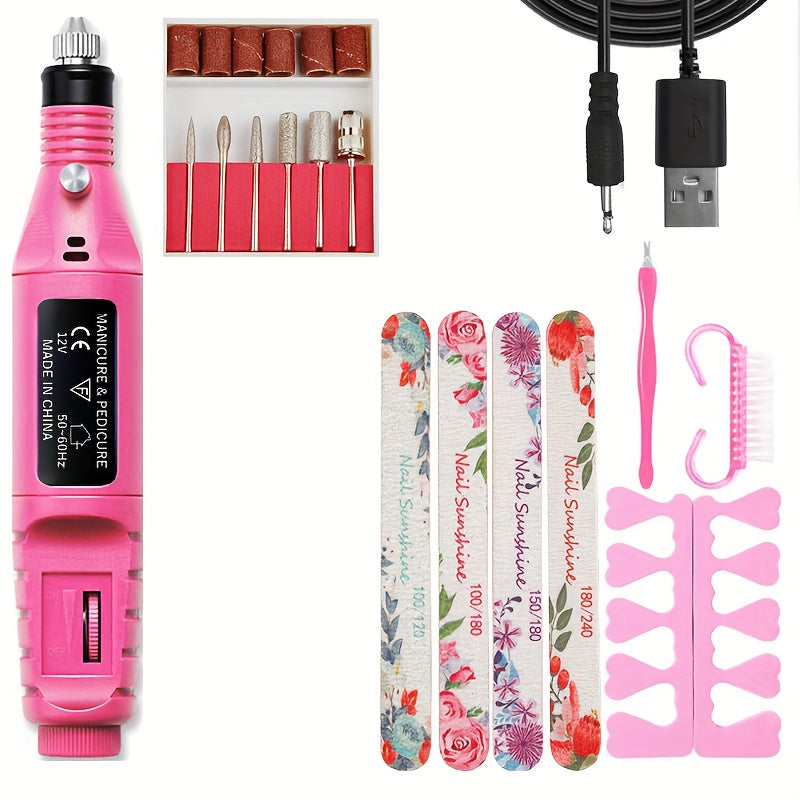High-Power Cordless Nail Drill Machine - Effortless Gel & Acrylic Nail Polisher - Rechargeable Efile Kit with Variable Speed & Professional Bits for Salon-Quality Manicures at Home - Complete, Safe & Versatile