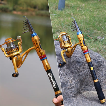 Conjunto de varas de pesca telescópicas de viagem de 1,8-3,6 m - portátil, leve, compatível com água salgada e água doce, combinação de carretel giratório com construção de carbono durável - ideal para viagens, iniciantes e experientes