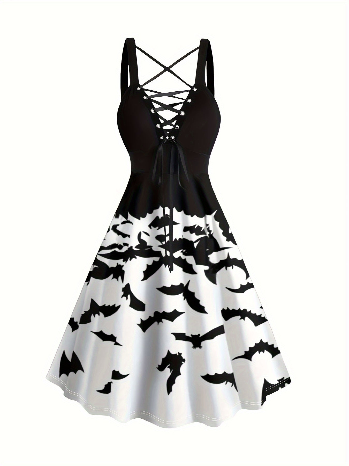 Vestido midi elegante com estampa de abóbora e corte em A.