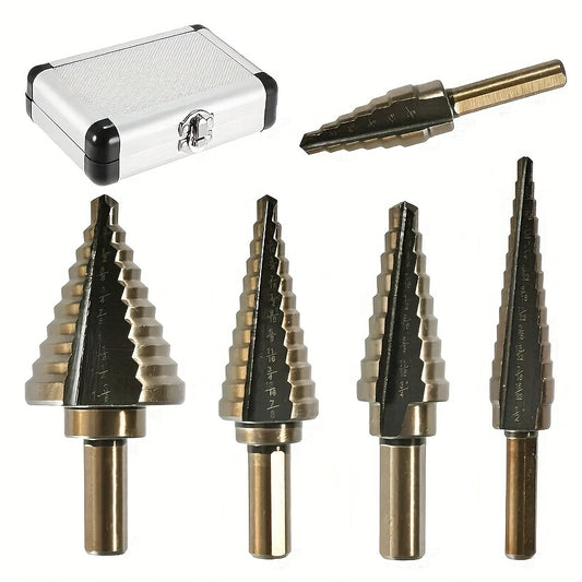 Conjunto de 5 brocas escalonadas de aço carbono preto, cone cônico de titânio