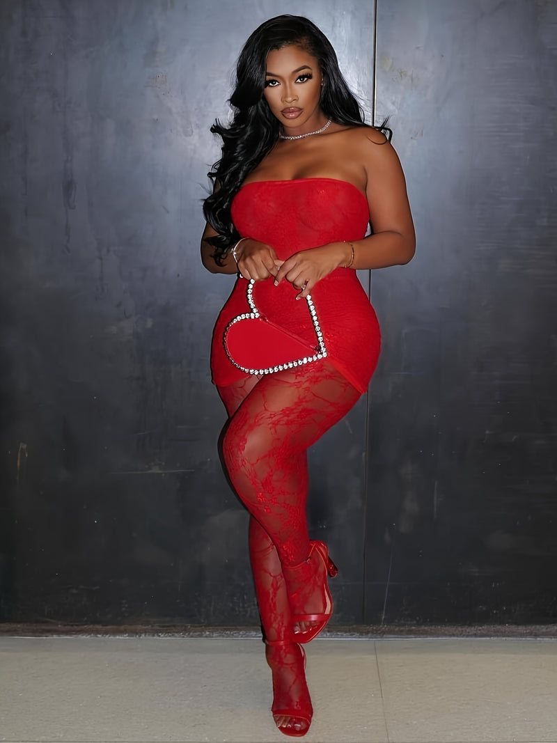 Conjunto de 2 peças para mulheres, transparente, renda, top.