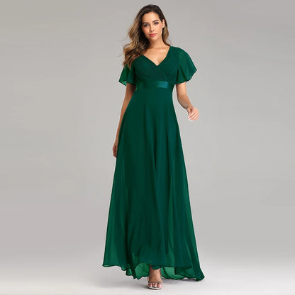 Vestidos de noite, Elegante Decote em V Babados Chiffon