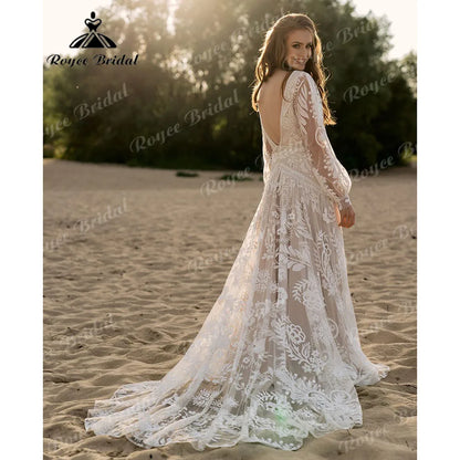 Vestido de noiva,com manga comprida e renda