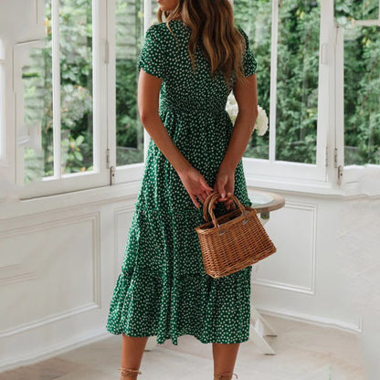 Vestidos Vintage Estampa Manga Bufante Verão Praia.