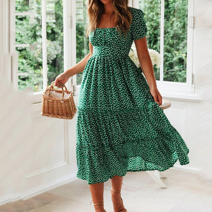 Vestidos Vintage Estampa Manga Bufante Verão Praia.