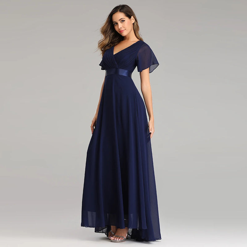 Vestidos de noite, Elegante Decote em V Babados Chiffon