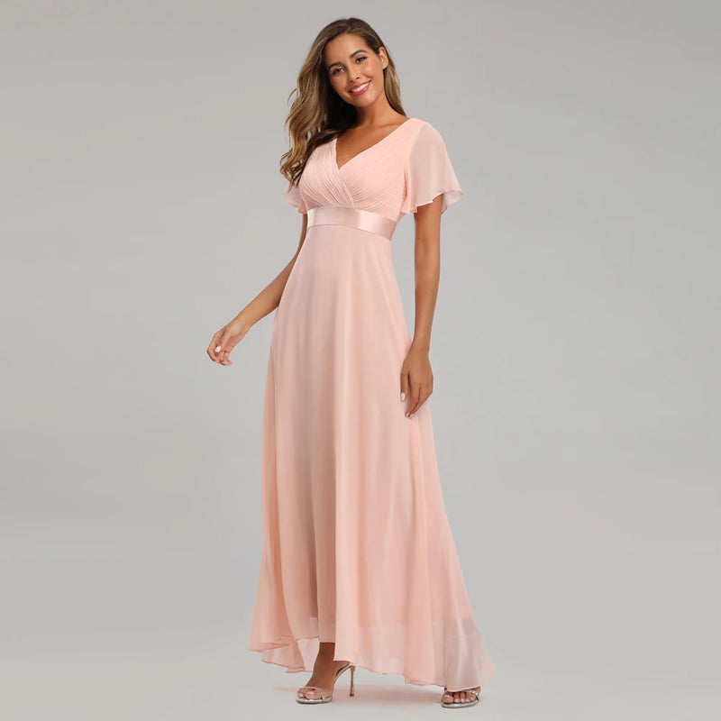 Vestidos de noite, Elegante Decote em V Babados Chiffon