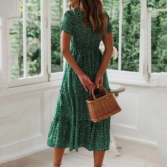 Vestidos  Vintage Estampa Manga Bufante Verão Praia.