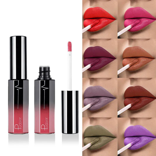 Batom líquido fosco Pudaier, brilho labial, maquiagem, batom, longa duração.