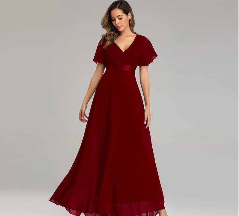 Vestidos de noite, Elegante Decote em V Babados Chiffon