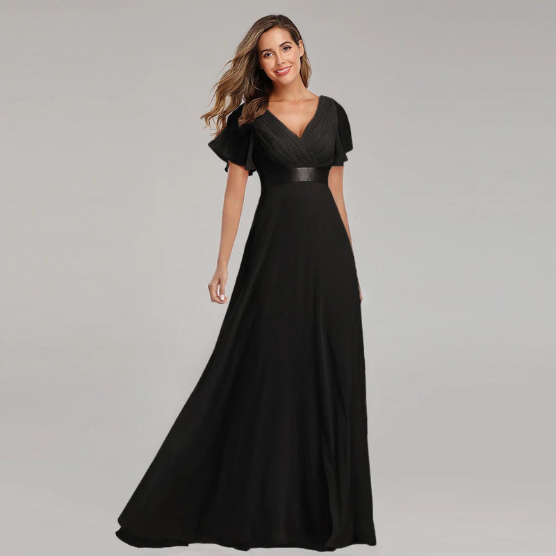 Vestidos de noite, Elegante Decote em V Babados Chiffon
