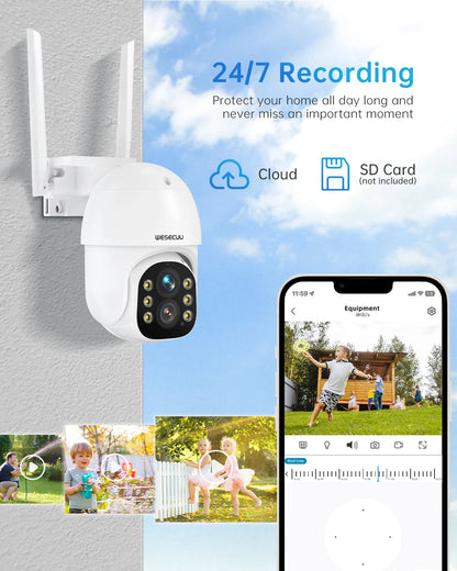Câmera de segurança CCTV interna e externa sem fio WESECUU 3.0MP 10X Zoom PTZ Wifi IP Rastreamento automático Lente dupla