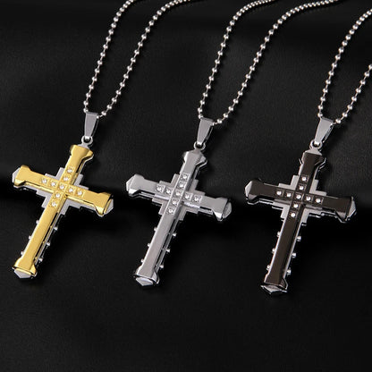 Novo Colar Masculino de Cristal com Pingente de Jesus em Cruz