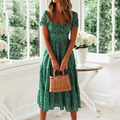 Vestidos  Vintage Estampa Manga Bufante Verão Praia.