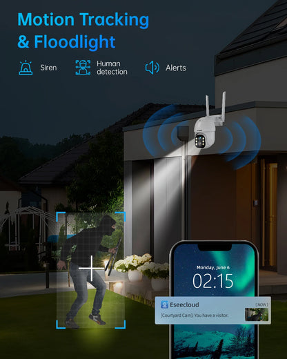 Câmera de segurança CCTV interna e externa sem fio WESECUU 3.0MP 10X Zoom PTZ Wifi IP Rastreamento automático Lente dupla