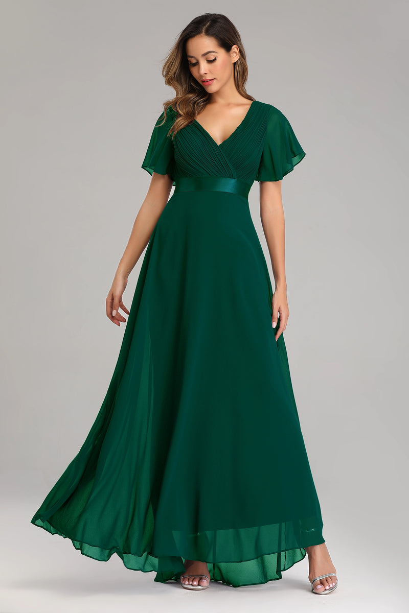 Vestidos de noite, Elegante Decote em V Babados Chiffon
