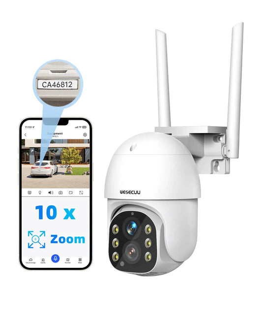 Câmera de segurança CCTV interna e externa sem fio WESECUU 3.0MP 10X Zoom PTZ Wifi IP Rastreamento automático Lente dupla
