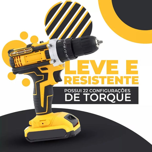 Parafusadeira Furadeira 12V 18V 21V 26V 36V 2 Baterias Com Maleta Completo.