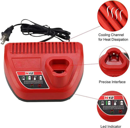 Carregador de substituição compatível com Milwaukee 12V Carregador de bateria.