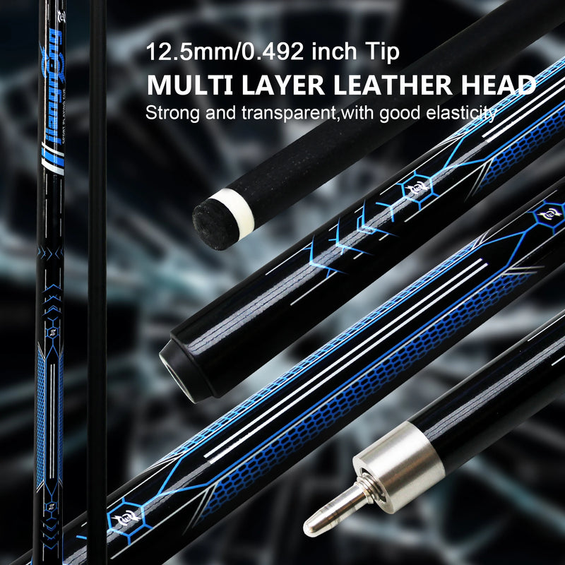 Taco de bilhar profissional com ponta de 12,5 mm, fibra de vidro e carbono