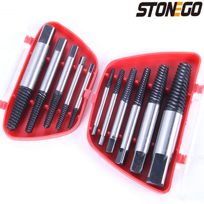 Conjunto de brocas extratoras de chave de fenda quebradas e danificadas.