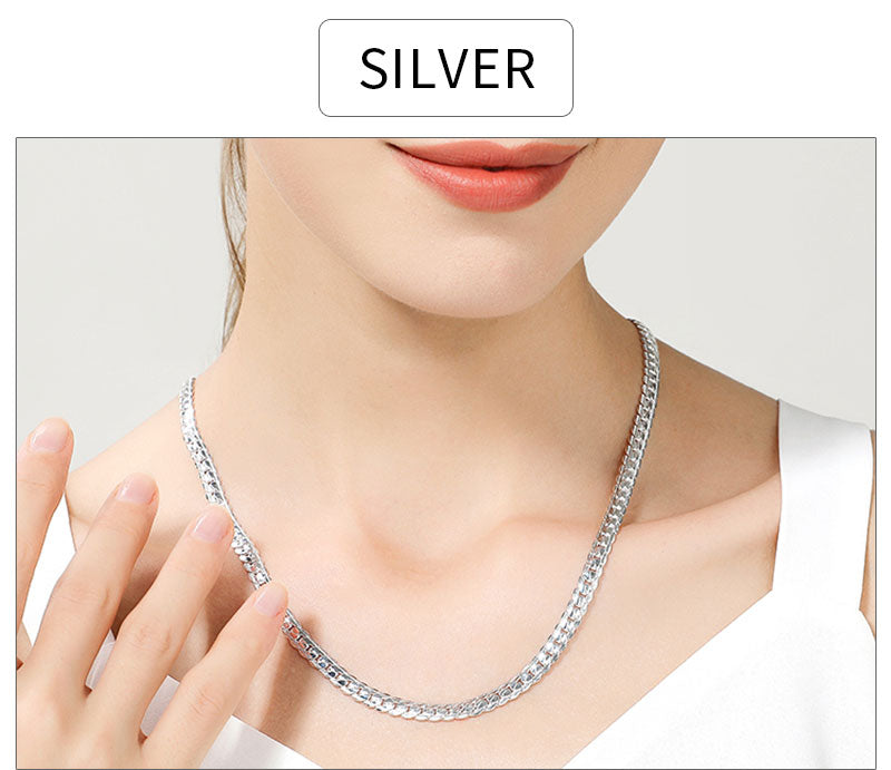 Colar de ouro 18K/prata com 6 mm de largura, corrente completa de 8/18/20/24 polegadas para mulheres e homens.
