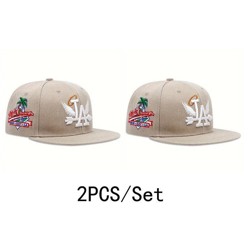 Boné de beisebol bordado unissex da moda LA, 1/2/3/4 peças, estilo snapback