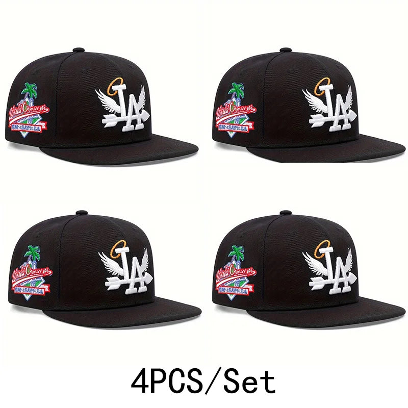 Boné de beisebol bordado unissex da moda LA, 1/2/3/4 peças, estilo snapback