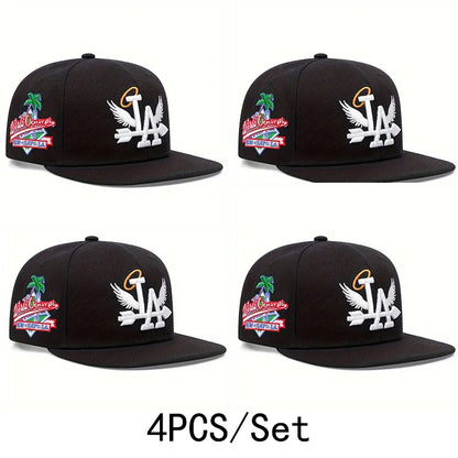 Boné de beisebol bordado unissex da moda LA, 1/2/3/4 peças, estilo snapback