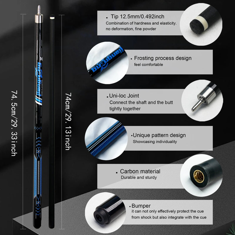 Taco de bilhar profissional com ponta de 12,5 mm, fibra de vidro e carbono