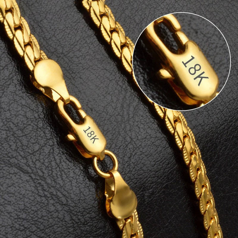 Colar de ouro 18K/prata com 6 mm de largura, corrente completa de 8/18/20/24 polegadas para mulheres e homens.
