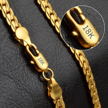 Colar de ouro 18K/prata com 6 mm de largura, corrente completa de 8/18/20/24 polegadas para mulheres e homens.