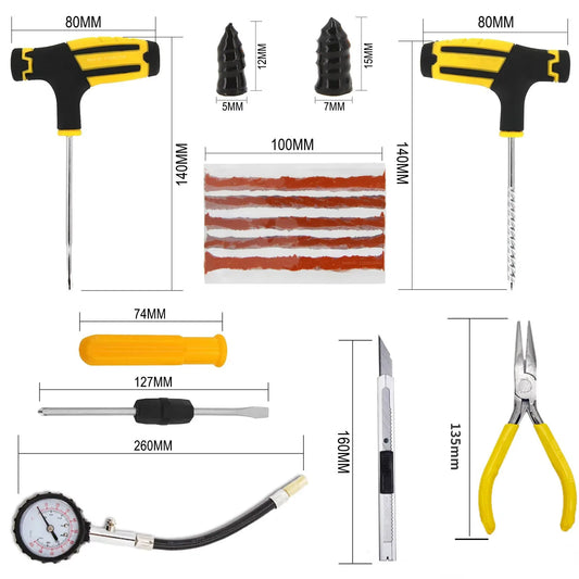 Kit de reparo de pneus de carro.
