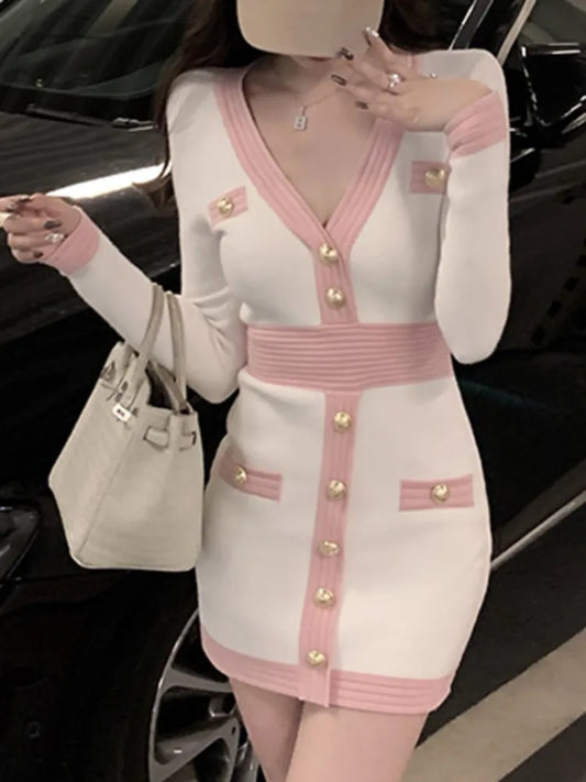 Vestido suéter feminino outono inverno, vintage, manga comprida.