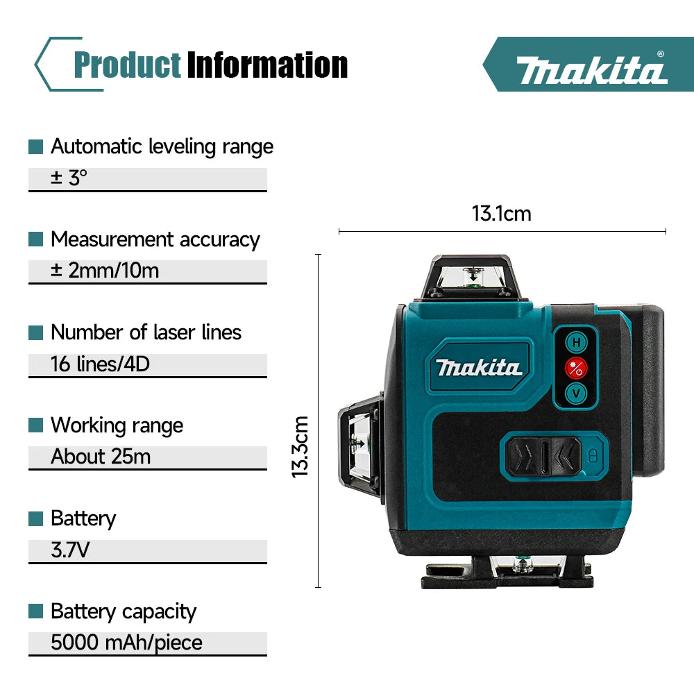 Nível a laser Makita com display de potência, 16 linhas horizontais e verticais.