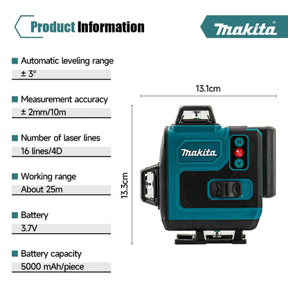 Nível a laser Makita com display de potência, 16 linhas horizontais e verticais.