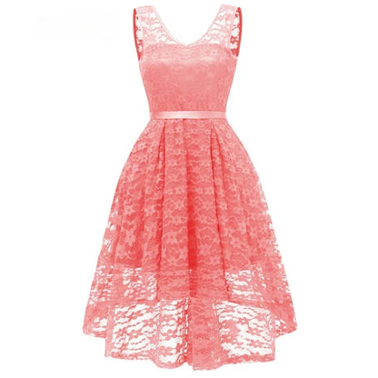 Novo vestido feminino sexy sem mangas, vintage, renda, chiffon, comprimento médio